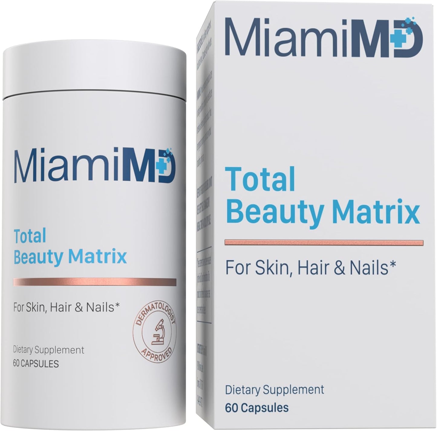 MiamiMD Total Beauty Matrix Collagen Supplements with Vitamin C - 60 Capsules for Hair, Skin, and Nails - Cruelty-Free Formula for Women