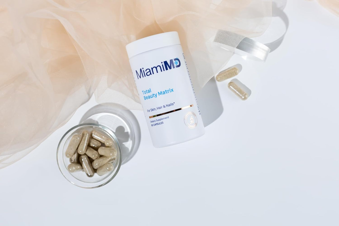 MiamiMD Total Beauty Matrix Collagen Supplements with Vitamin C - 60 Capsules for Hair, Skin, and Nails - Cruelty-Free Formula for Women