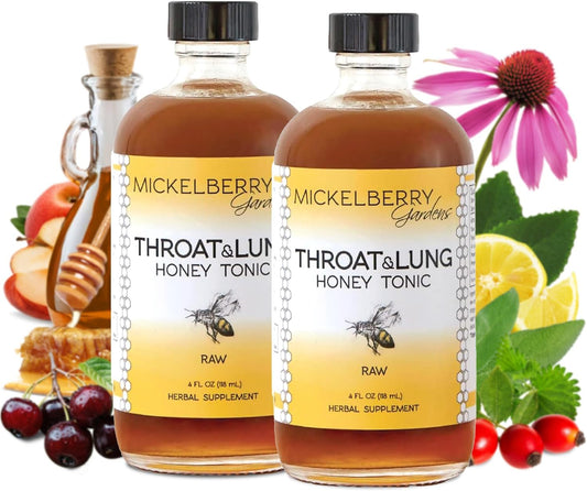 Mickelberry Gardens Throat & Lung Honey Tonic: Natural Wellness Syrup for Sore Throat, Immune Support, and Cough Relief - 4 oz, 2 Pack