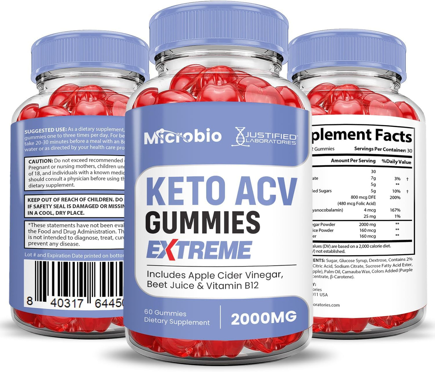 Microbio Keto ACV Gummies Extreme 2000MG with Pomegranate Beet Juice Powder - 60 Vegan Gummies