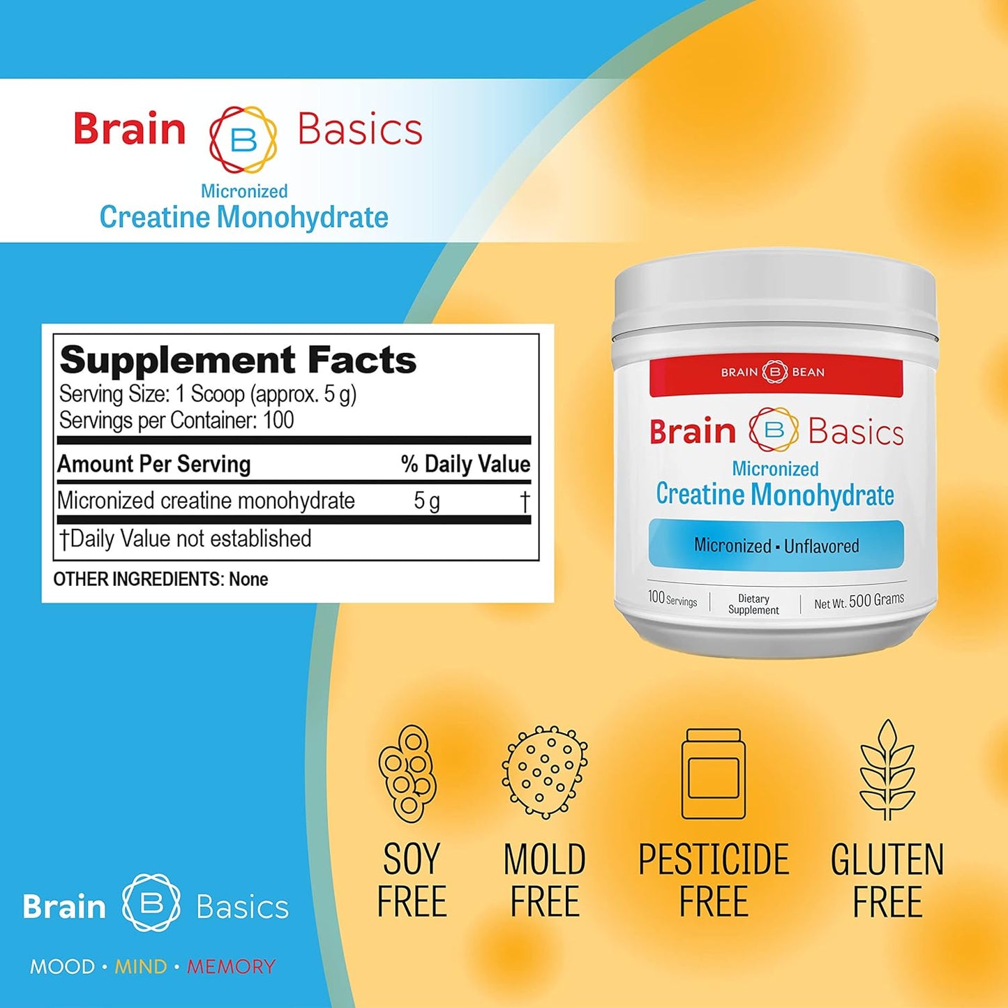 Micronized Creatine Monohydrate Powder 500g - Boost Brain, Muscle, and Endurance with 5g per Serving