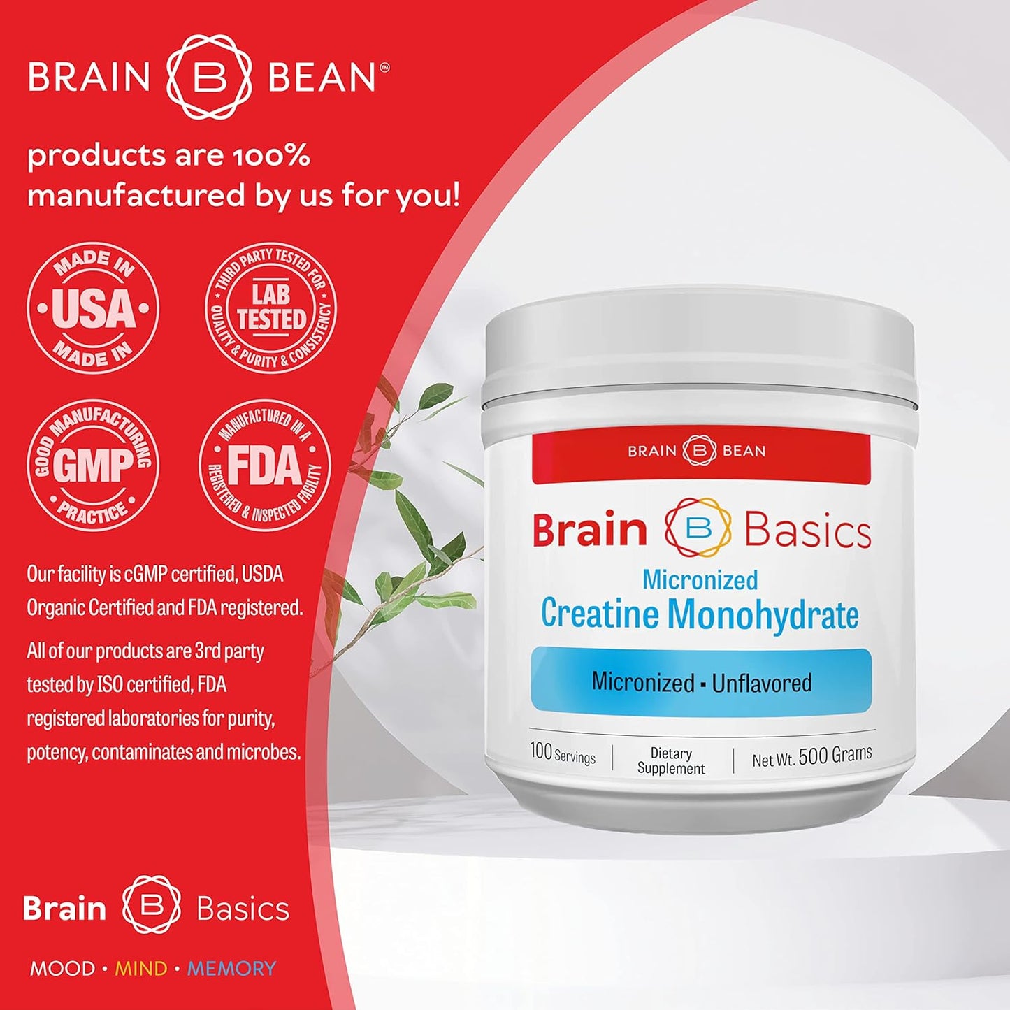 Micronized Creatine Monohydrate Powder 500g - Boost Brain, Muscle, and Endurance with 5g per Serving