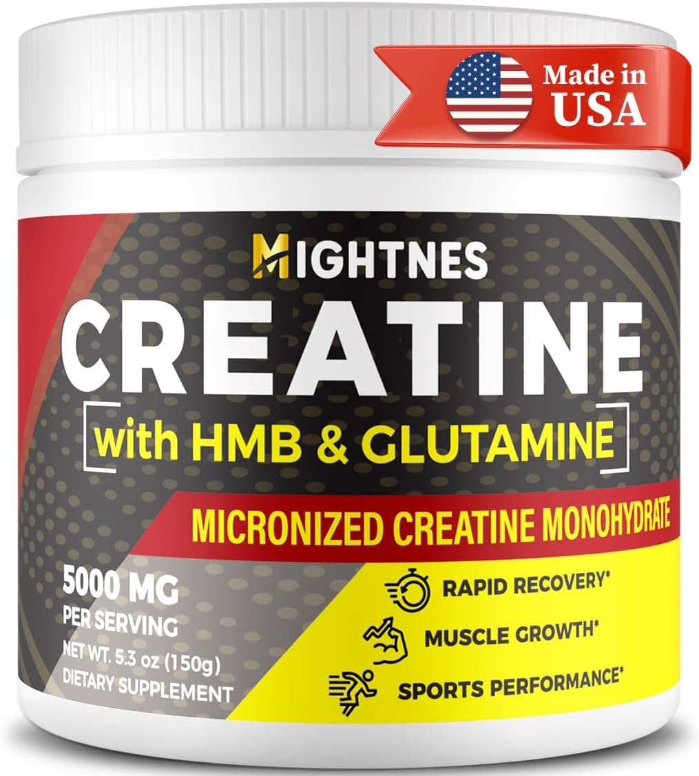 Micronized Creatine Monohydrate Powder for Muscle Growth & Recovery - Gluten Free, Unflavored - 30 Servings - Creatine HMB & Glutamine - Men & Women