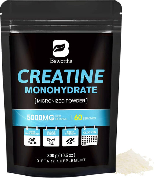 Micronized Creatine Monohydrate Powder for Muscle Growth & Strength - 300g Vegan Supplement for Women, Pre Workout Performance - 60 Servings