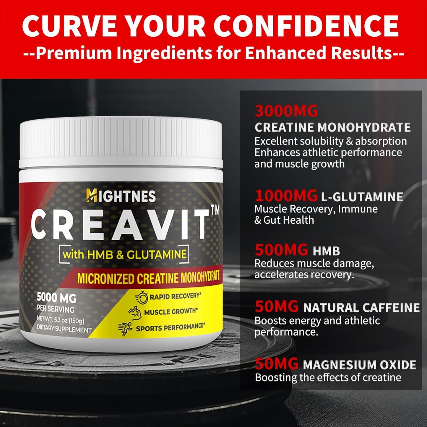 Micronized Creatine Monohydrate Powder for Muscle Growth & Recovery - Gluten Free, Unflavored - 30 Servings - Creatine HMB & Glutamine - Men & Women