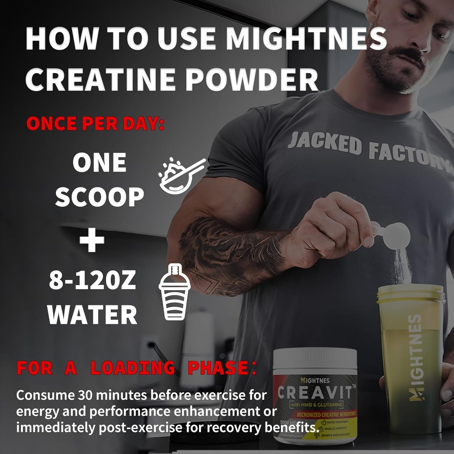 Micronized Creatine Monohydrate Powder for Muscle Growth & Recovery - Gluten Free, Unflavored - 30 Servings - Creatine HMB & Glutamine - Men & Women