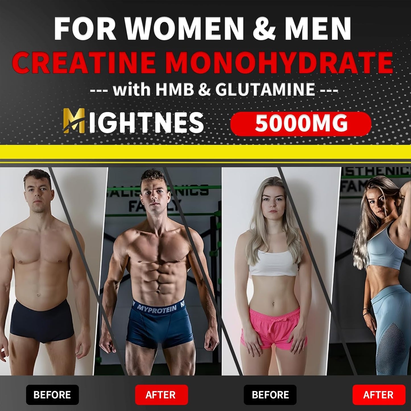 Micronized Creatine Monohydrate Powder for Muscle Growth & Recovery - Gluten Free, Unflavored - 30 Servings - Creatine HMB & Glutamine - Men & Women