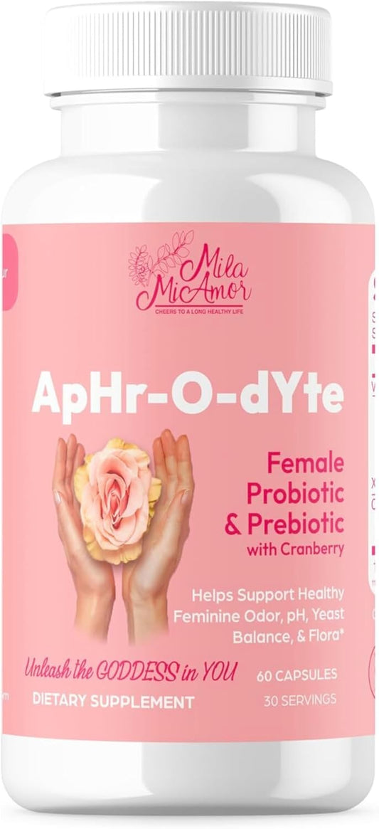 Mila Miamor Milamiamor ApHr-O-dYte Women’s Probiotic & Prebiotic Cranberry Supplement - Gluten-Free, Non-GMO, pH Balance, Odor Control, Urinary Tract - 60 Capsules