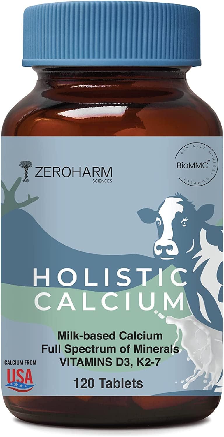 Milk-Based Calcium Supplement with Vitamin D3, K2-7, Magnesium & Phosphorus for Joint Support and Bone Strength - 120 Tablets