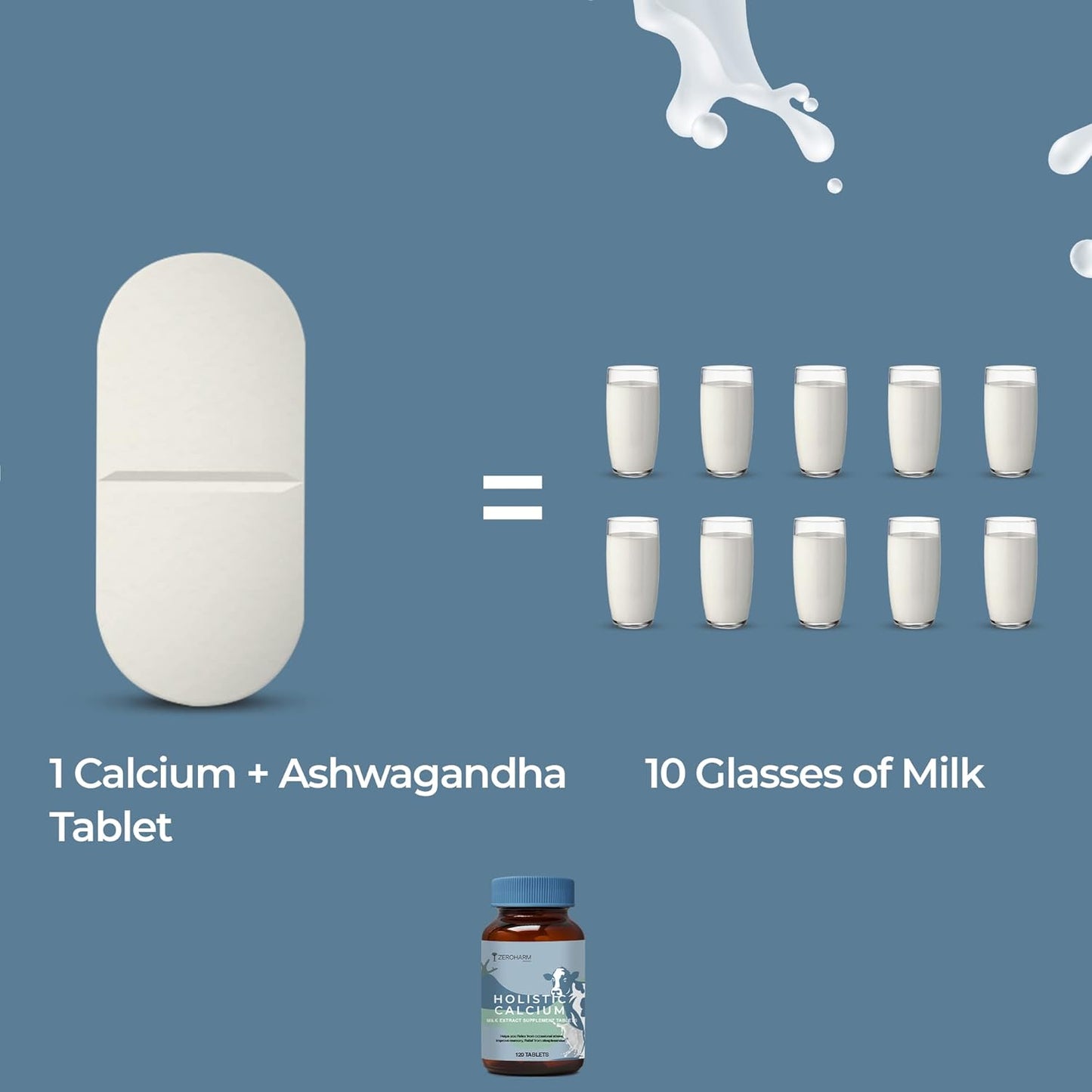 Milk-Based Calcium Supplement with Vitamin D3, K2-7, Magnesium & Phosphorus for Joint Support and Bone Strength - 120 Tablets