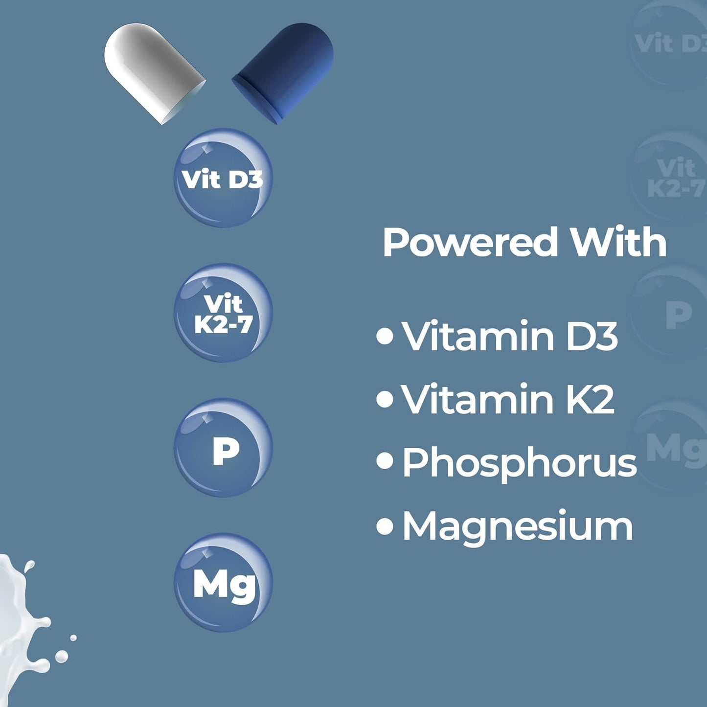 Milk-Based Calcium Supplement with Vitamin D3, K2-7, Magnesium & Phosphorus for Joint Support and Bone Strength - 120 Tablets