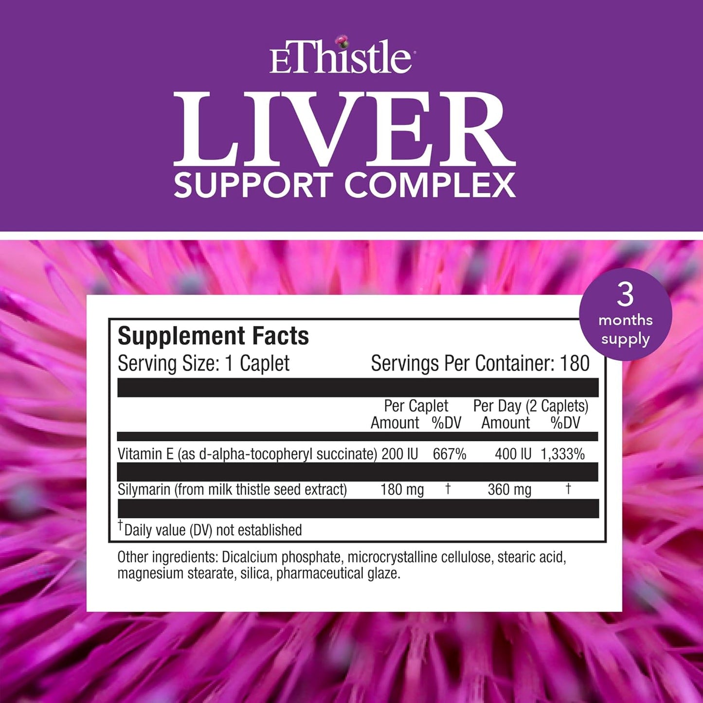 Milk Thistle & Vitamin E Liver Health Supplement, 180 Caplets for Liver Wellness
