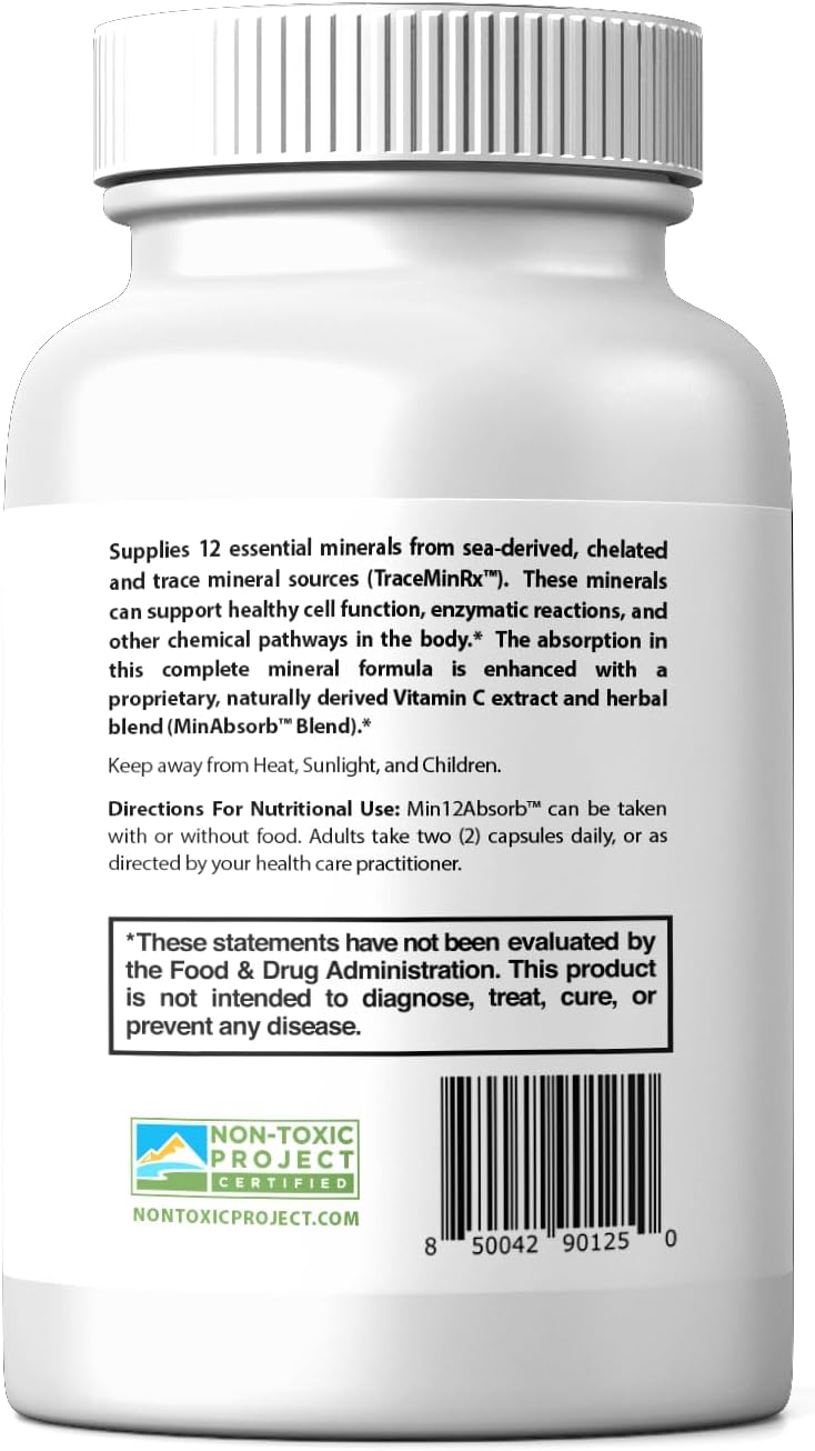 MIN12Absorb™ Essential & Trace Minerals Complex | Vegan, Non-GMO, Soy-Free | 30-Day Supply | Enhanced Cellular Health & Vitality