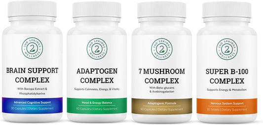 Mind & Body Wellness Bundle - Cognitive Support with 7 Mushrooms & Brain Health, Energy Boost with Super B-100 & Adaptogen Complex