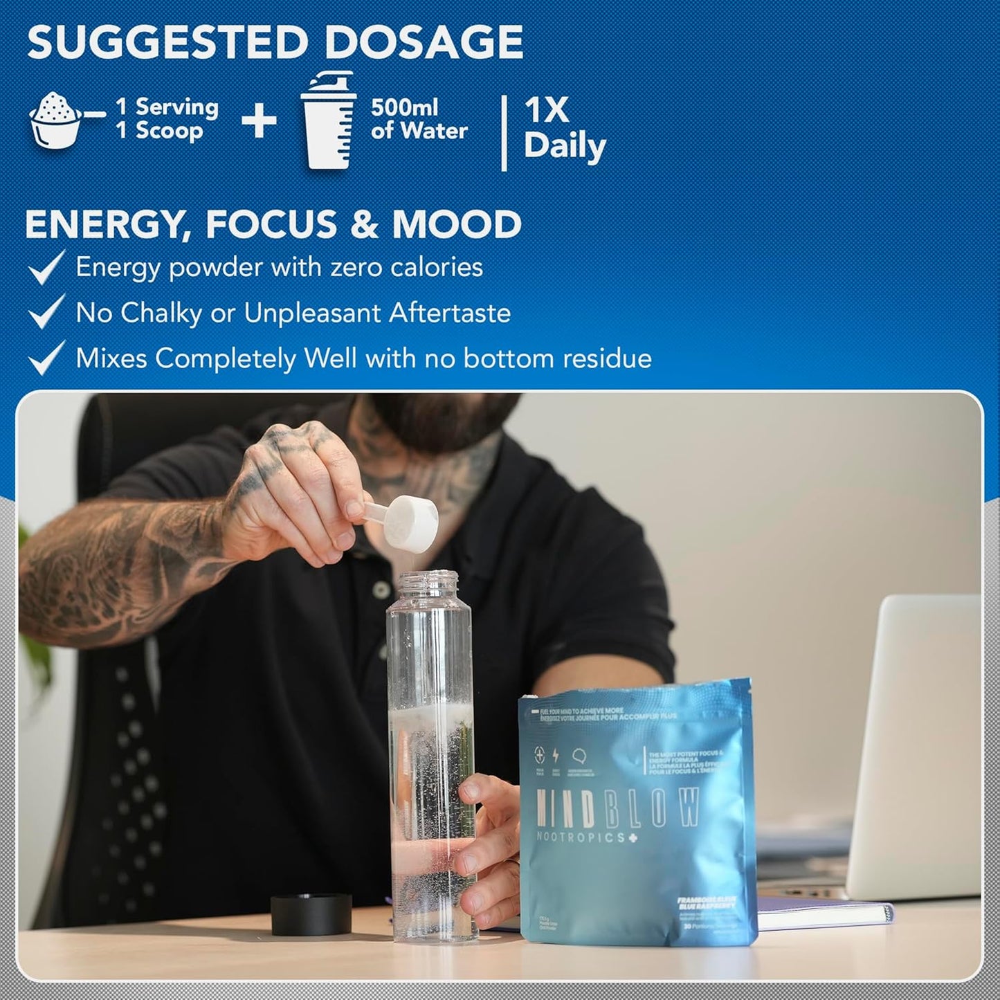 Mind-Boosting Nootropic Brain Supplement with Caffeine, L-Tyrosine, Teacrine & Alpha GPC - Energy, Focus & Mood Enhancer for Gamers, Gym Enthusiasts, Students & Entrepreneurs - 30 Servings (Blue Raspberry)