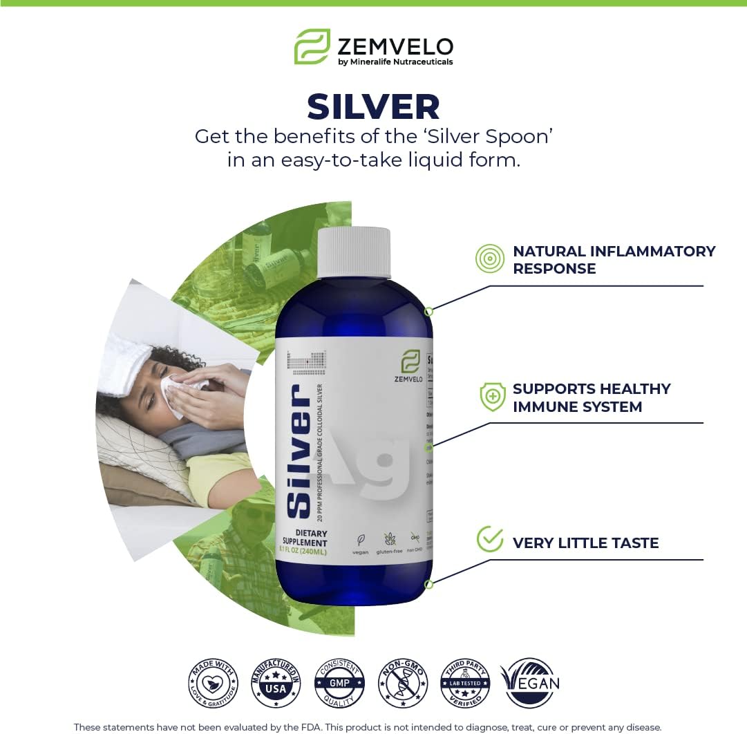 Mineralife Liquid Ionic Silver Supplement for Healthy Skin, Hair, Nails, & Immune Support - Natural Inflammatory Response Booster