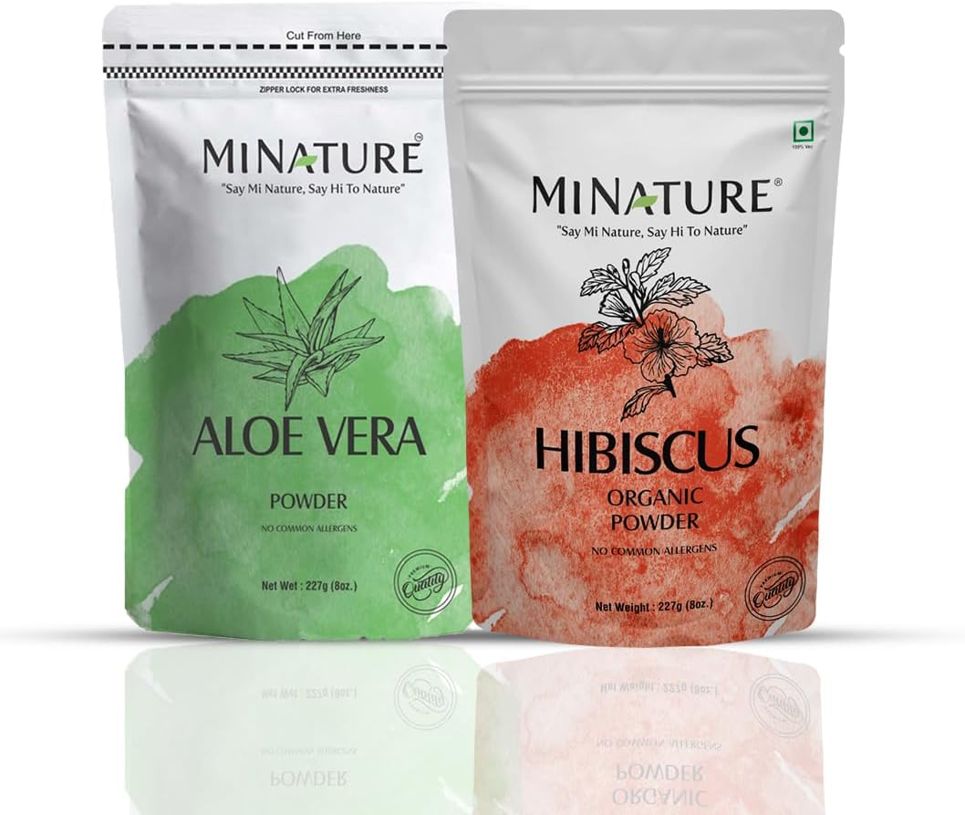 Miniature Aloe Vera Powder & Hibiscus Powder Hair Care Combo Set | 227g Each | Pure, Natural, Chemical-Free