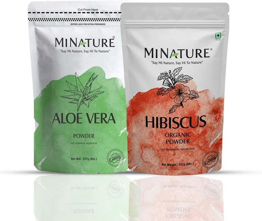Miniature Aloe Vera Powder & Hibiscus Powder Hair Care Combo Set | 227g Each | Pure, Natural, Chemical-Free