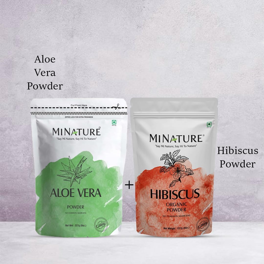 Miniature Aloe Vera Powder & Hibiscus Powder Hair Care Combo Set | 227g Each | Pure, Natural, Chemical-Free