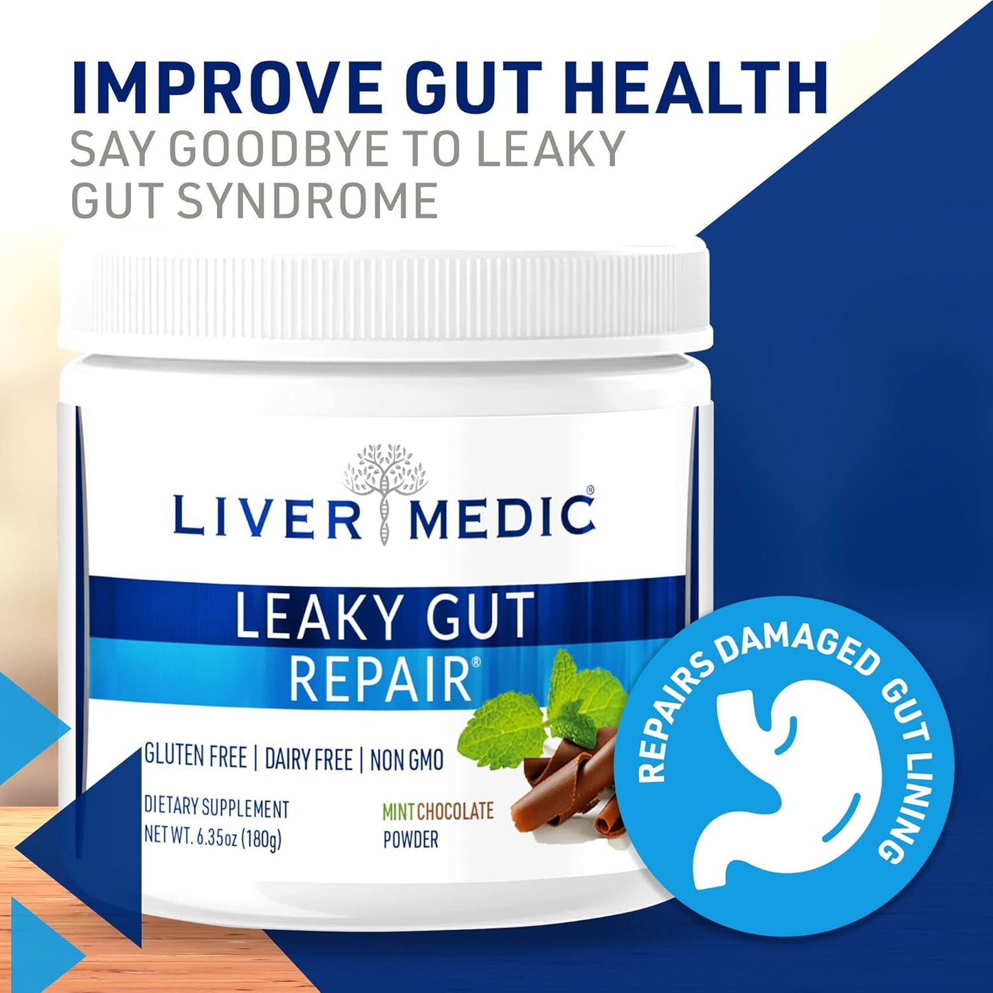 Mint Chocolate Gut L Glutamine Powder for Gut Health, Gluten-Free Supplement for Bloating and IBS Relief, 180g - Liver Medic