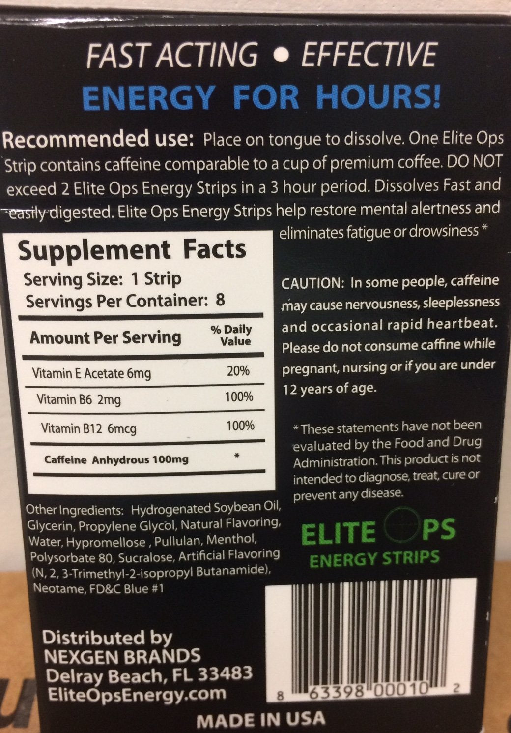 Mint Elite Ops Energy Strips - 8 Count Pack for Quick Energy Boosts