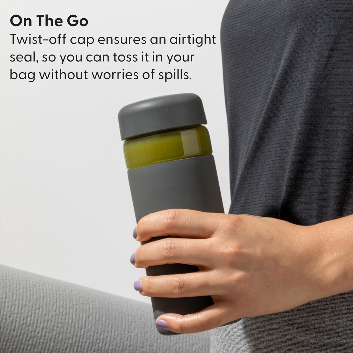 Mint Wide Mouth Glass Bottle with Protective Sleeve | 16 oz On-the-Go Reusable Portable Lightweight Dishwasher Safe