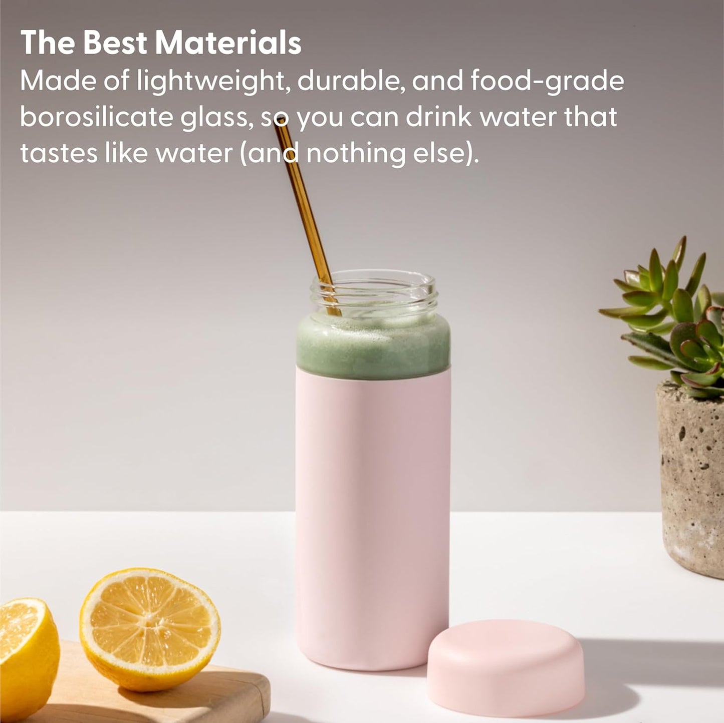 Mint Wide Mouth Glass Bottle with Protective Sleeve | 16 oz On-the-Go Reusable Portable Lightweight Dishwasher Safe
