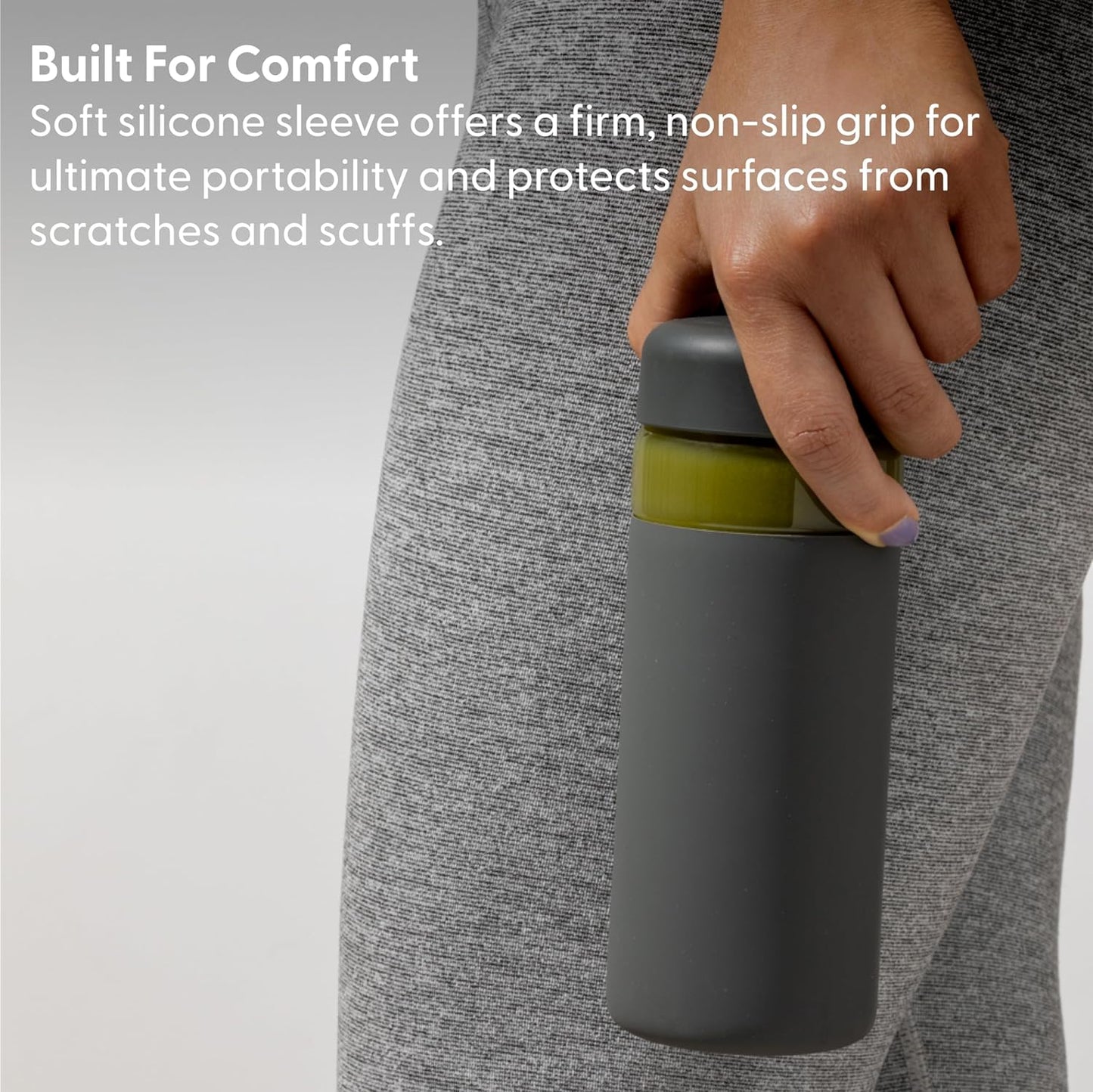 Mint Wide Mouth Glass Bottle with Protective Sleeve | 16 oz On-the-Go Reusable Portable Lightweight Dishwasher Safe