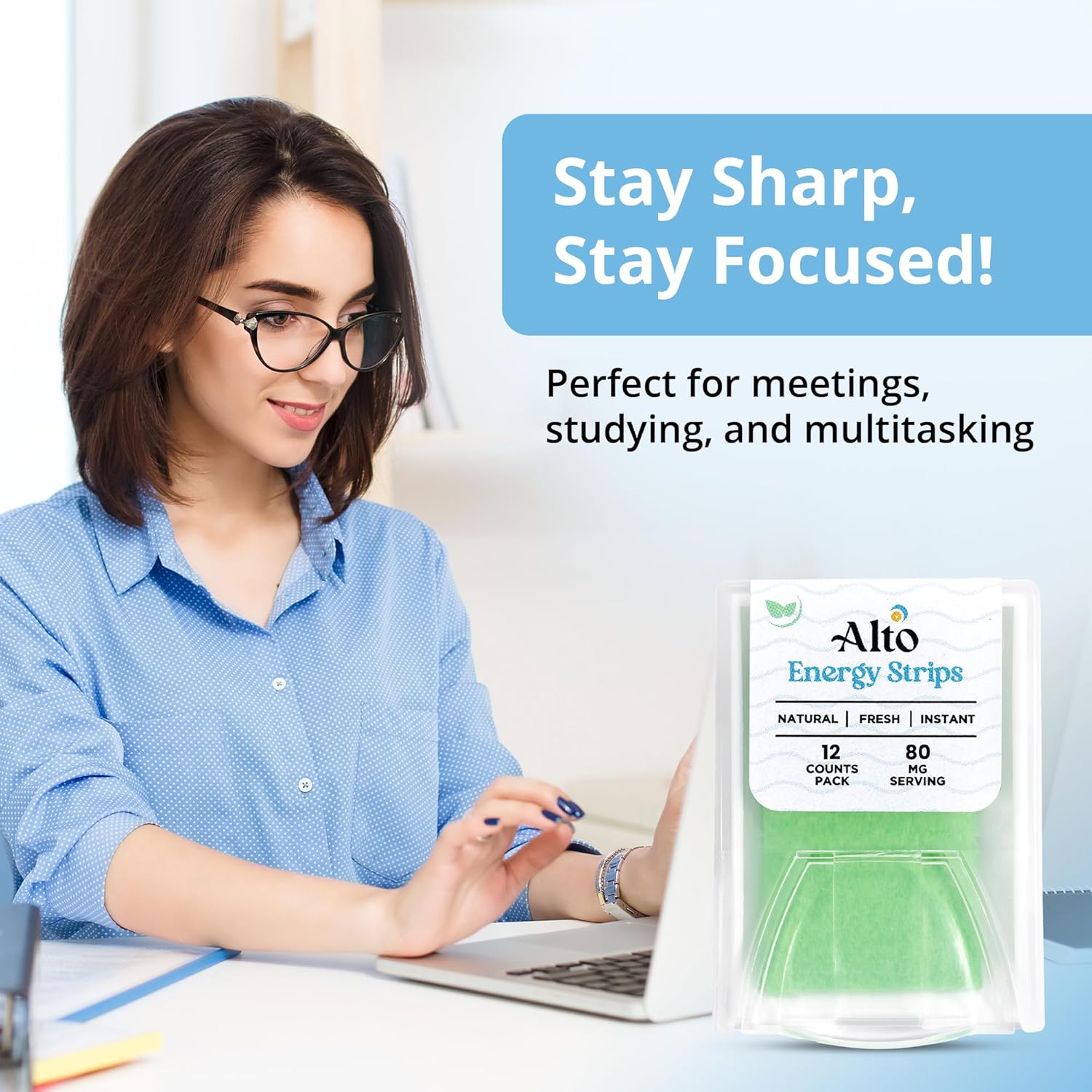 Minty Energy Strips with 80mg Caffeine - 10X Absorption | 12 Pack for Instant Energy & Focus Boost | Convenient On-The-Go Energy Solution