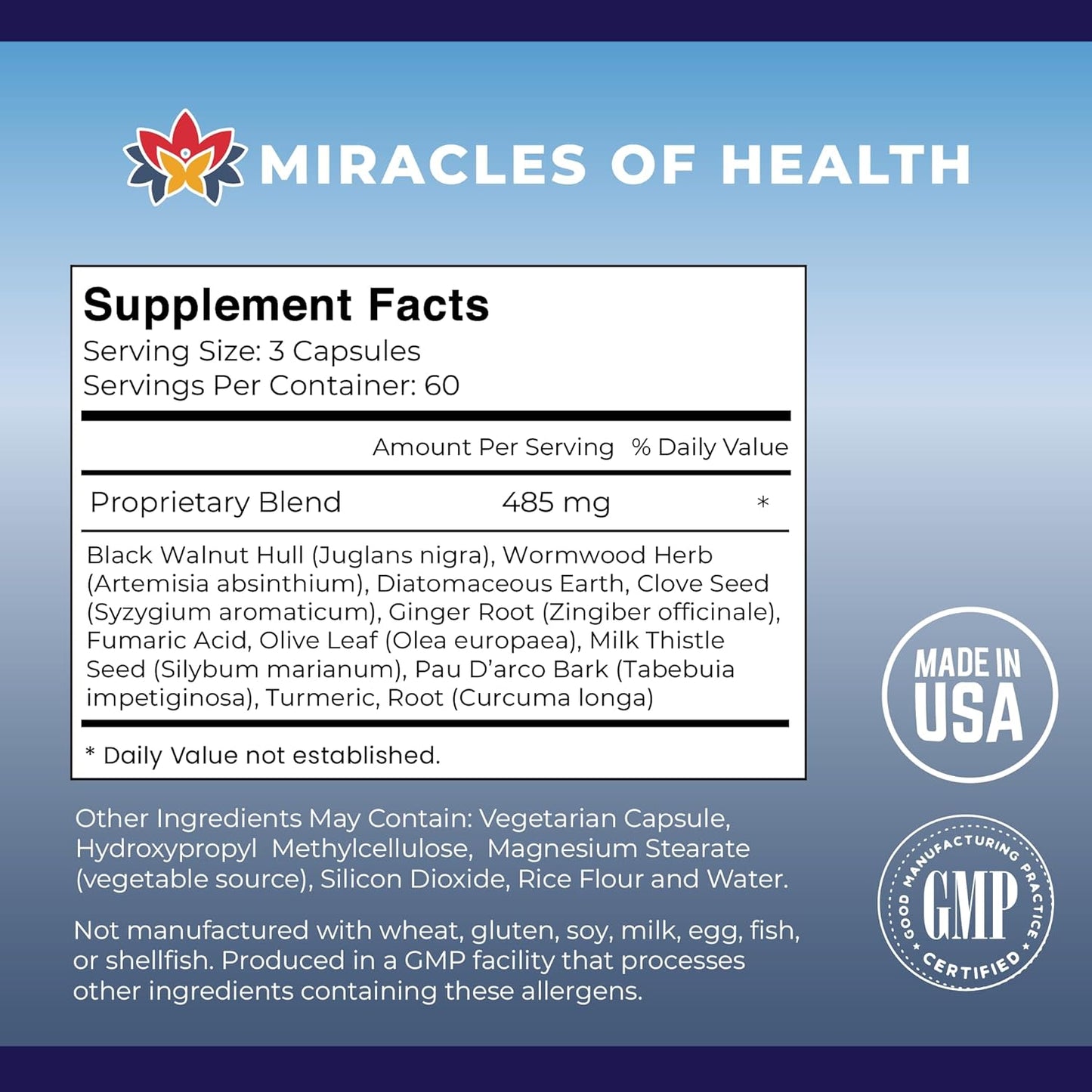 Miracles of Health Pura Site Intestinal Health Formula - 180 Capsules with Diatomaceous Earth, Black Walnut Hull, Wormwood, Clove, Ginger, Turmeric - Herbal Supplement for Gut Health