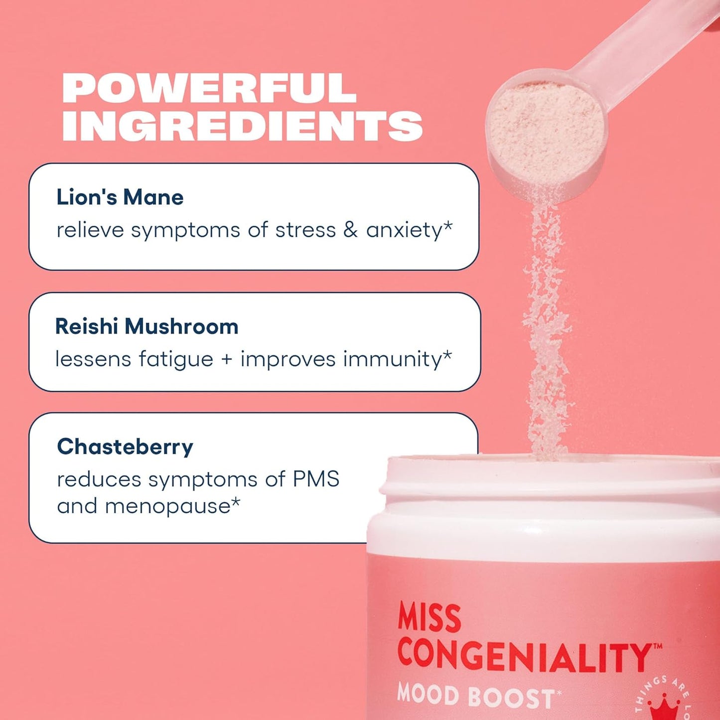 Miss Congeniality Vanilla Mood Boost Powder - Focus, Mood, Stress, Fatigue - Vegan, Gluten-Free, Non-GMO - 28 Servings