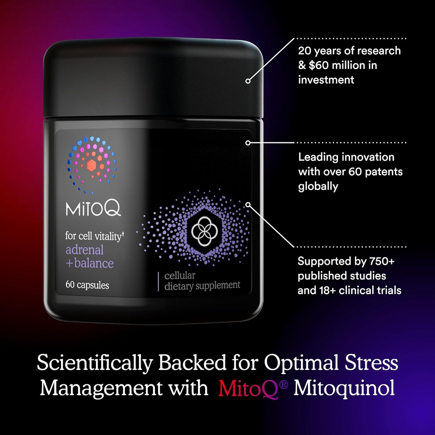 MitoQ +Balance Capsules with Sensoril Ashwagandha, Rhodiola & Maritime for Balanced Cortisol Levels, Stress Management, Sleep & Cell Health