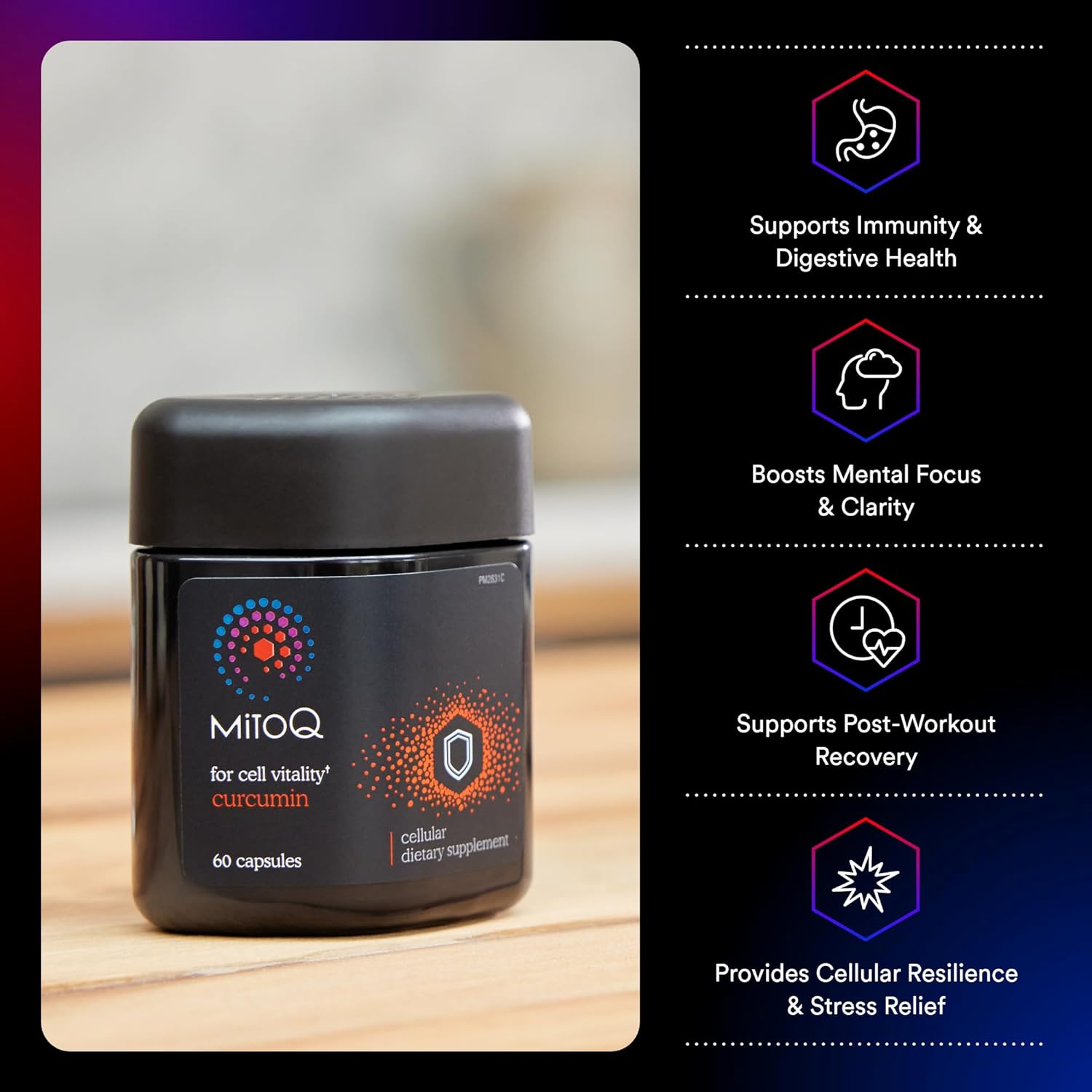 MitoQ Curcumin CoQ10 Antioxidant - Enhanced with Mitoquinol Mesylate & Longvida Curcumin Turmeric - Boosts Immunity, Digestive Health, Cell Vitality - 60 Capsules