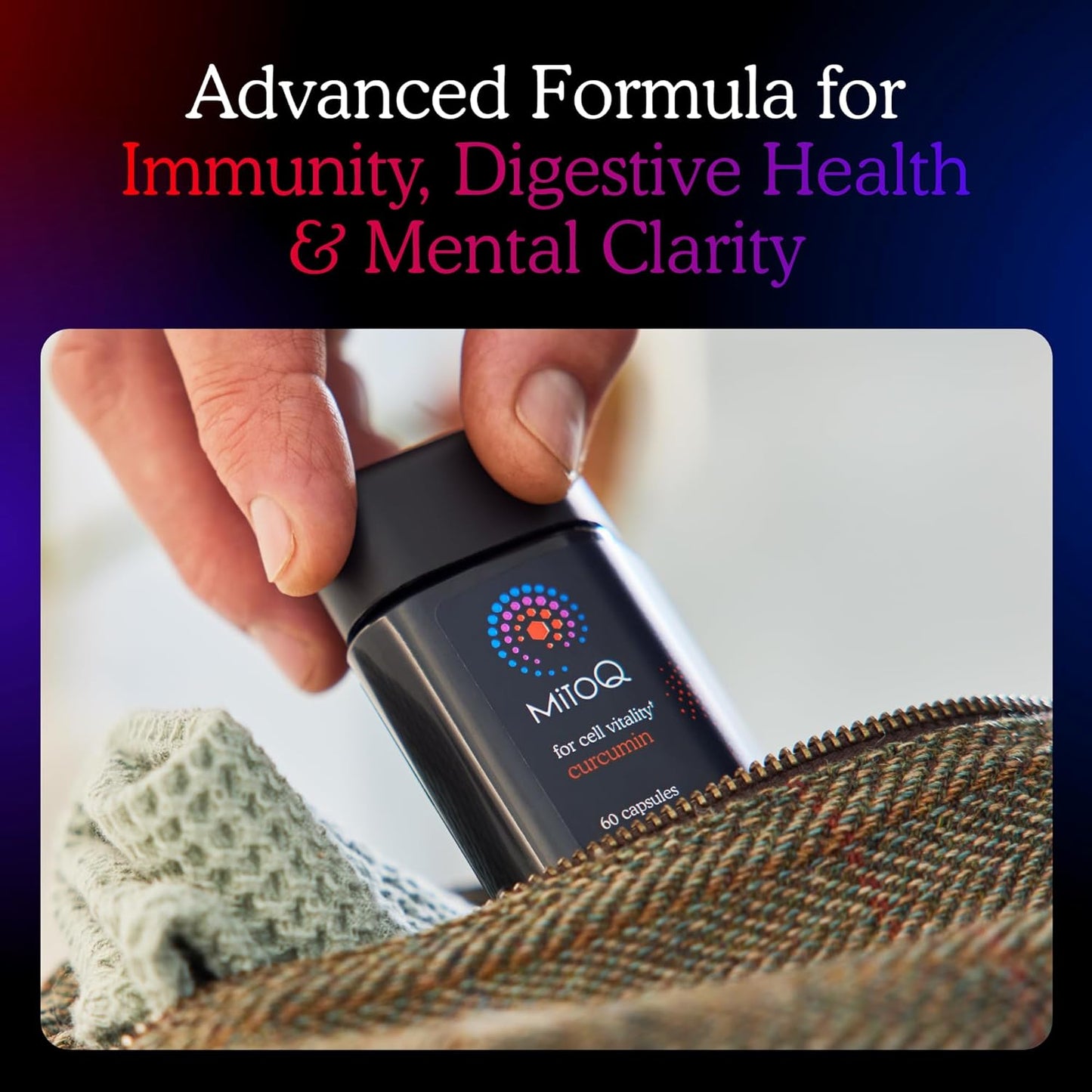 MitoQ Curcumin CoQ10 Antioxidant - Enhanced with Mitoquinol Mesylate & Longvida Curcumin Turmeric - Boosts Immunity, Digestive Health, Cell Vitality - 60 Capsules