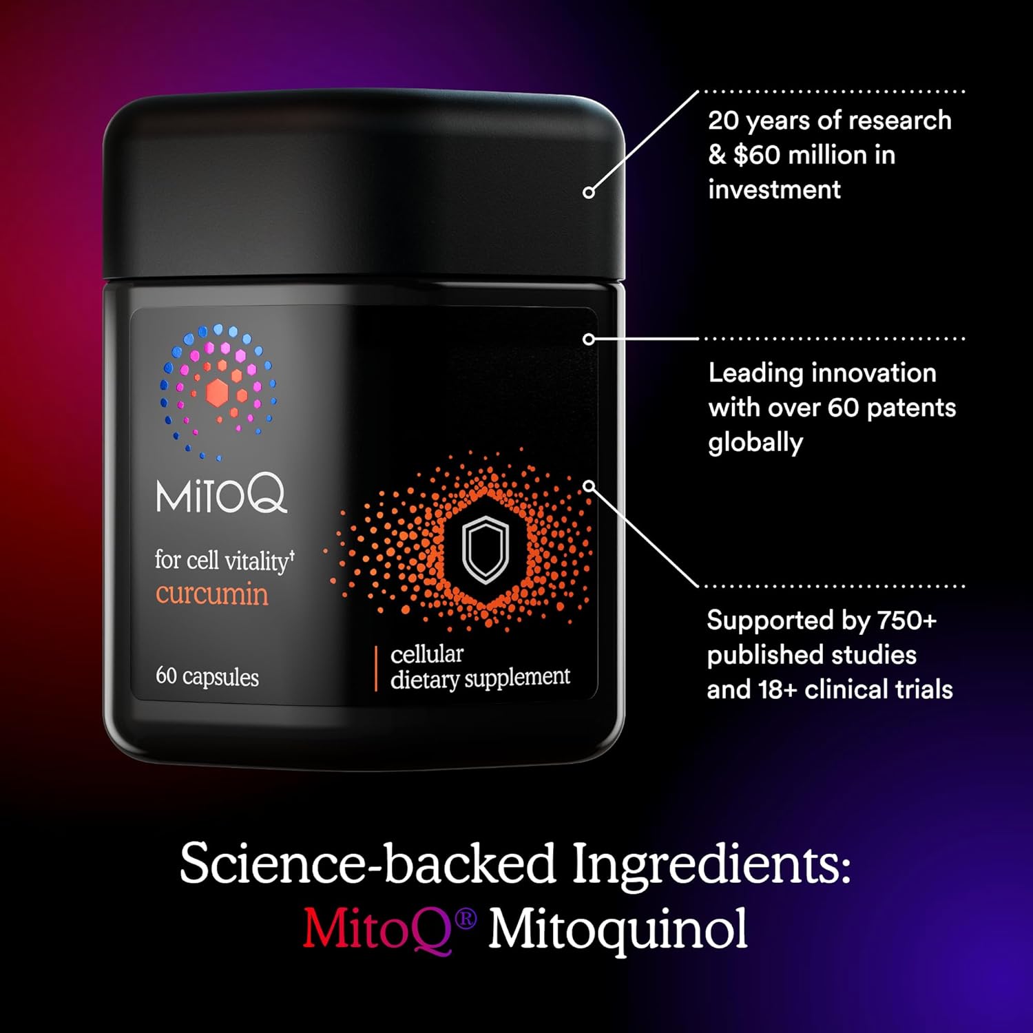 MitoQ Curcumin CoQ10 Antioxidant - Enhanced with Mitoquinol Mesylate & Longvida Curcumin Turmeric - Boosts Immunity, Digestive Health, Cell Vitality - 60 Capsules