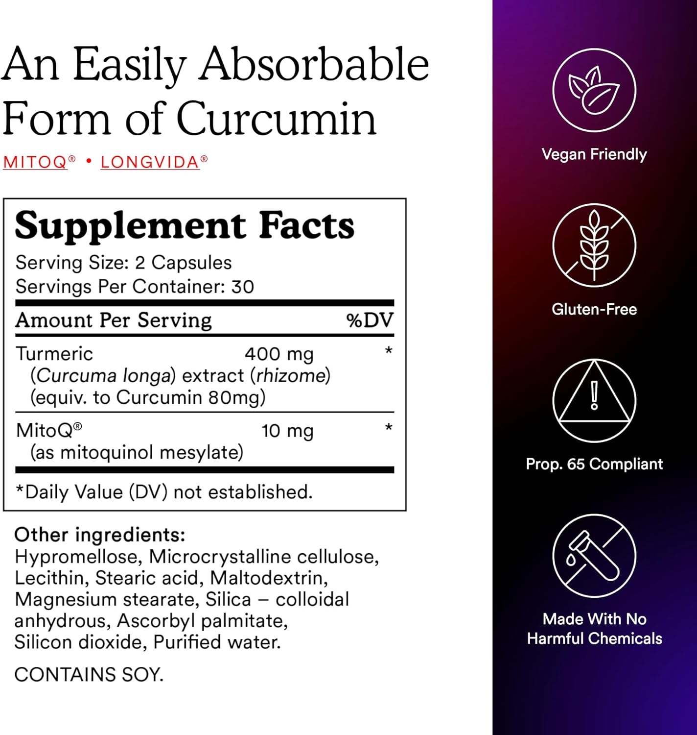 MitoQ Curcumin CoQ10 Antioxidant - Enhanced with Mitoquinol Mesylate & Longvida Curcumin Turmeric - Boosts Immunity, Digestive Health, Cell Vitality - 60 Capsules