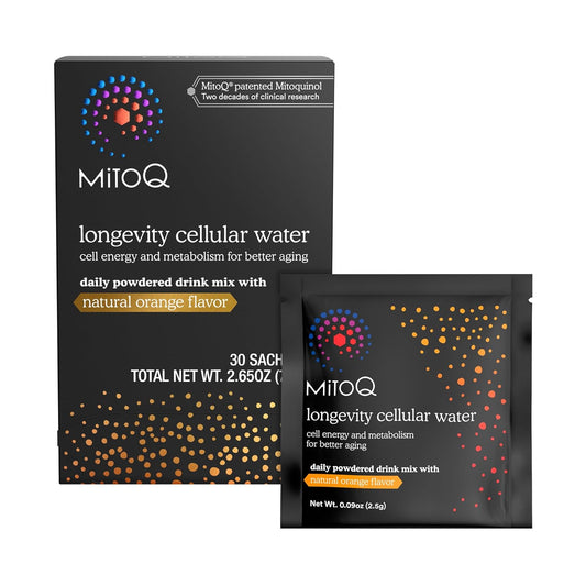 MitoQ Longevity Cellular Water Drink Mix - Orange Flavor - Antioxidant for Cell Energy & Metabolism - 30 Packets