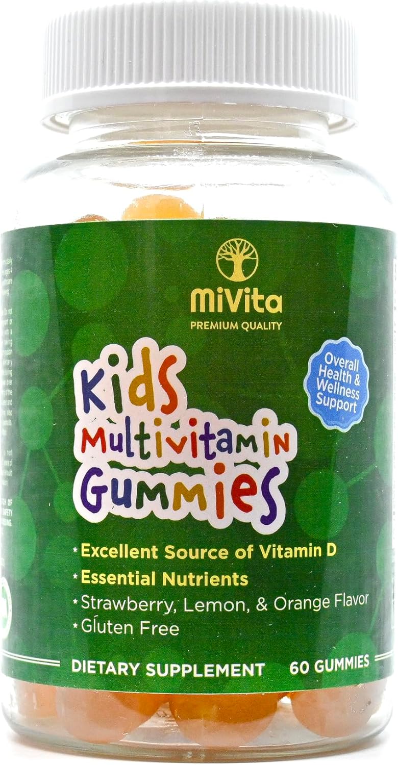 MiVita Organic Children's Multivitamin Gummies 60ct - All-Natural Vegetarian Plant-Based Fruit Gummies for Kids & Teens - Low Sugar & Delicious