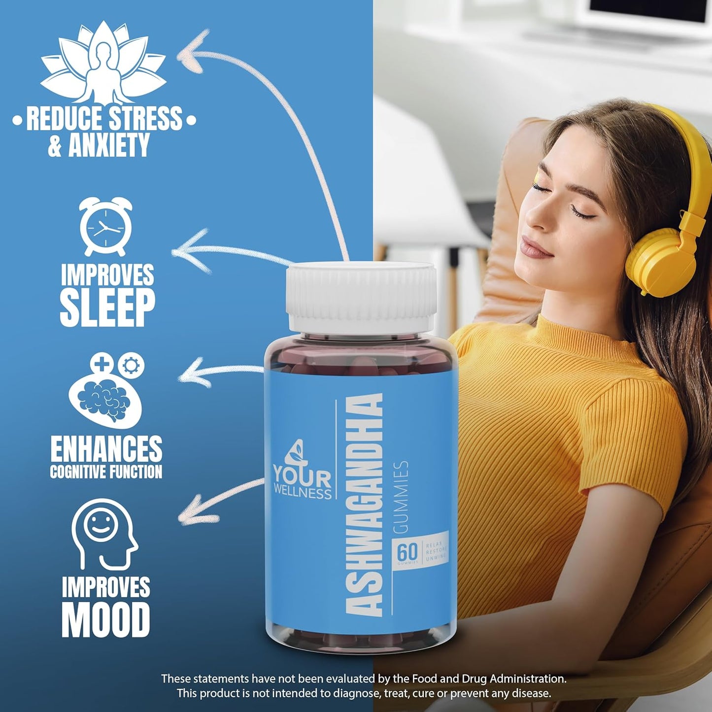 Mixed Berry Ashwagandha Gummies with Lion's Mane & Vitamin-D for Daily Focus Boost | Non-GMO, Gluten-Free, Gelatin-Free & Kosher (540 Count)