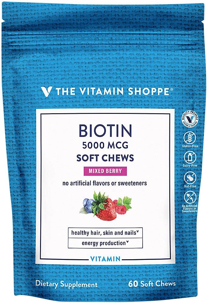 Mixed Berry Biotin Soft Chews - 5,000mcg for Hair, Skin & Nails - 60 Chews - The Vitamin Shoppe