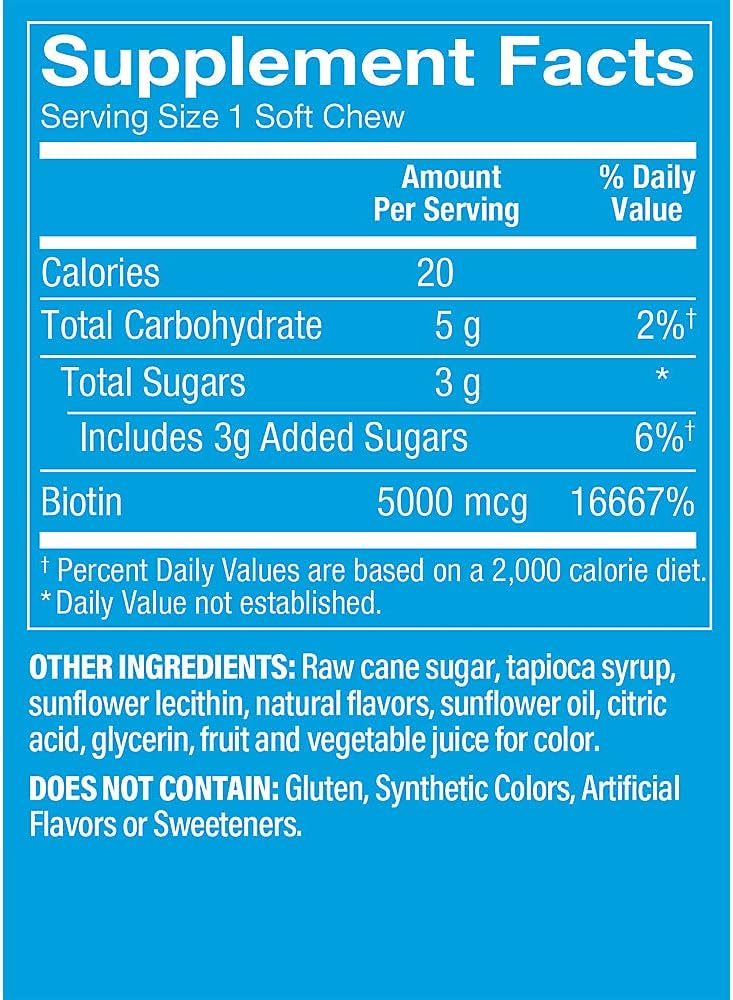 Mixed Berry Biotin Soft Chews - 5,000mcg for Hair, Skin & Nails - 60 Chews - The Vitamin Shoppe