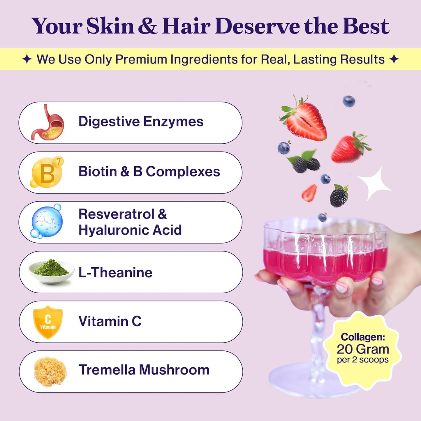 Mixed Berry Collagen Protein Powder with Hyaluronic Acid & Biotin - Hydrolyzed Collagen Types I, II, III, V, X for Women - Promotes Skin, Hair, Nails - Multi Collagen Peptides Powder