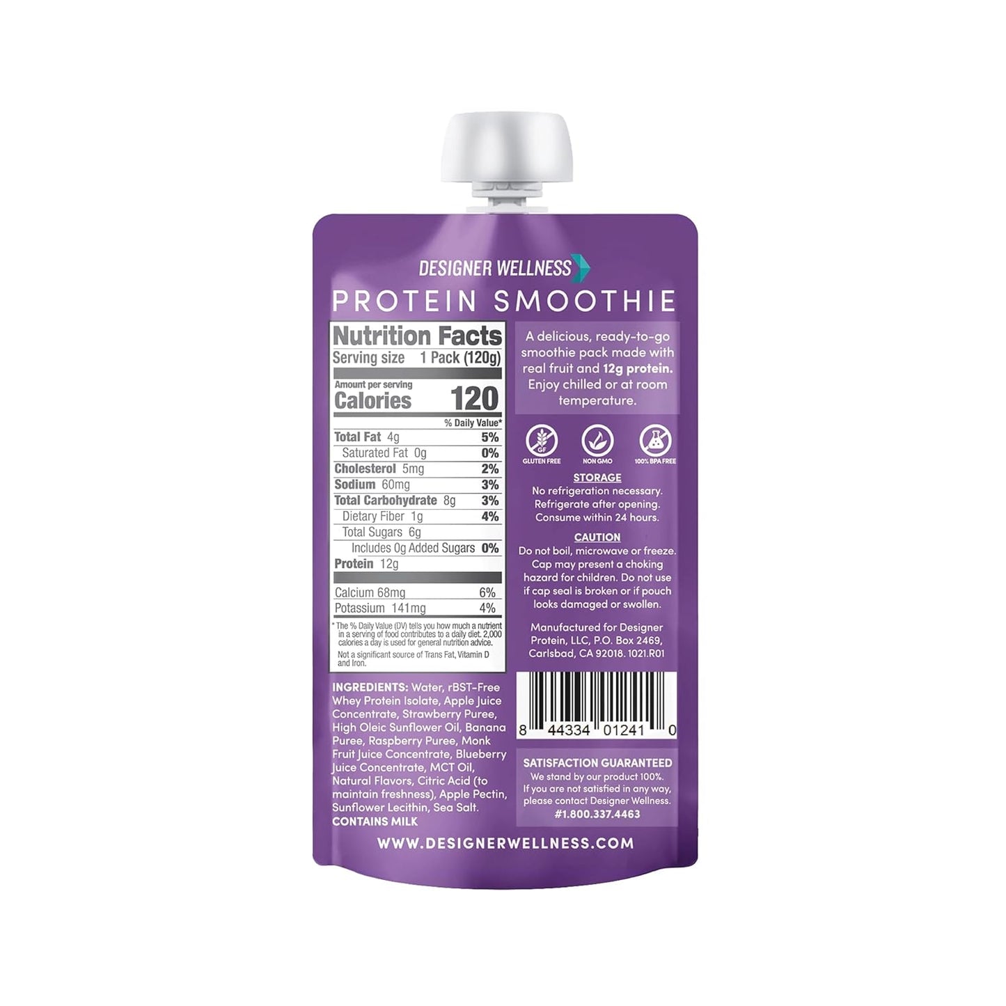 Mixed Berry Designer Wellness Protein Smoothie - 12g Protein, Low Carb, Zero Added Sugar - Gluten-Free, Non-GMO - 12 Count