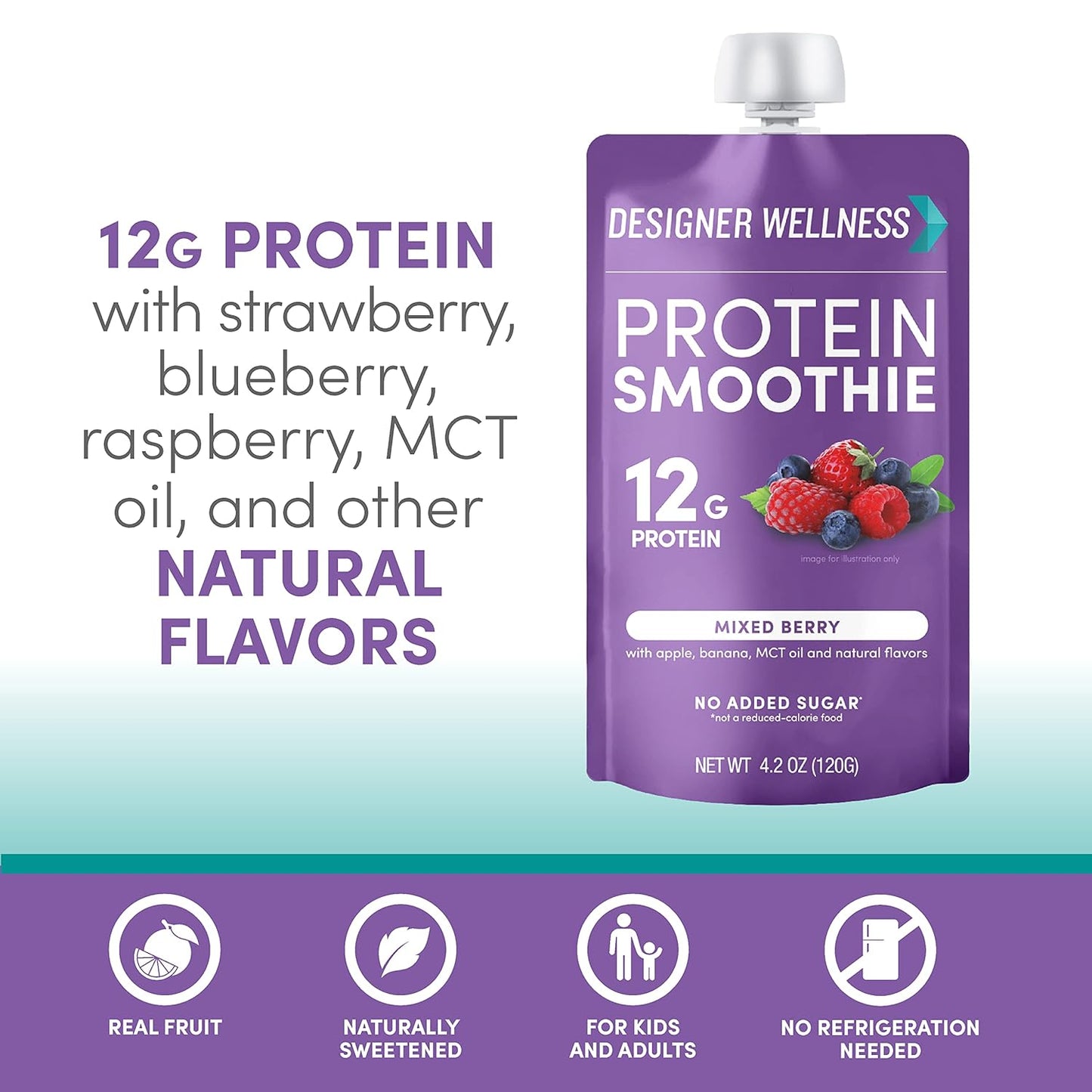 Mixed Berry Designer Wellness Protein Smoothie - 12g Protein, Low Carb, Zero Added Sugar - Gluten-Free, Non-GMO - 12 Count
