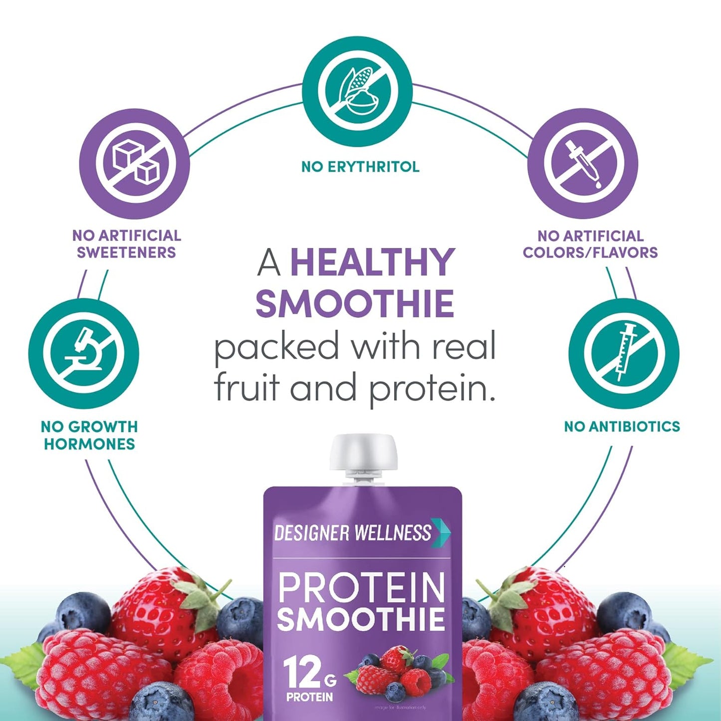 Mixed Berry Designer Wellness Protein Smoothie - 12g Protein, Low Carb, Zero Added Sugar - Gluten-Free, Non-GMO - 12 Count