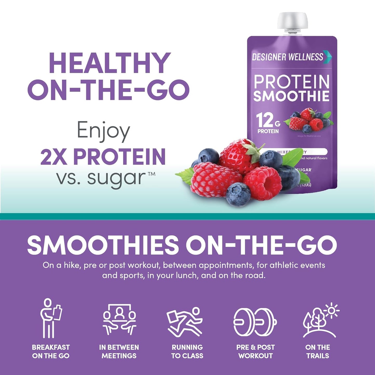 Mixed Berry Designer Wellness Protein Smoothie - 12g Protein, Low Carb, Zero Added Sugar - Gluten-Free, Non-GMO - 12 Count