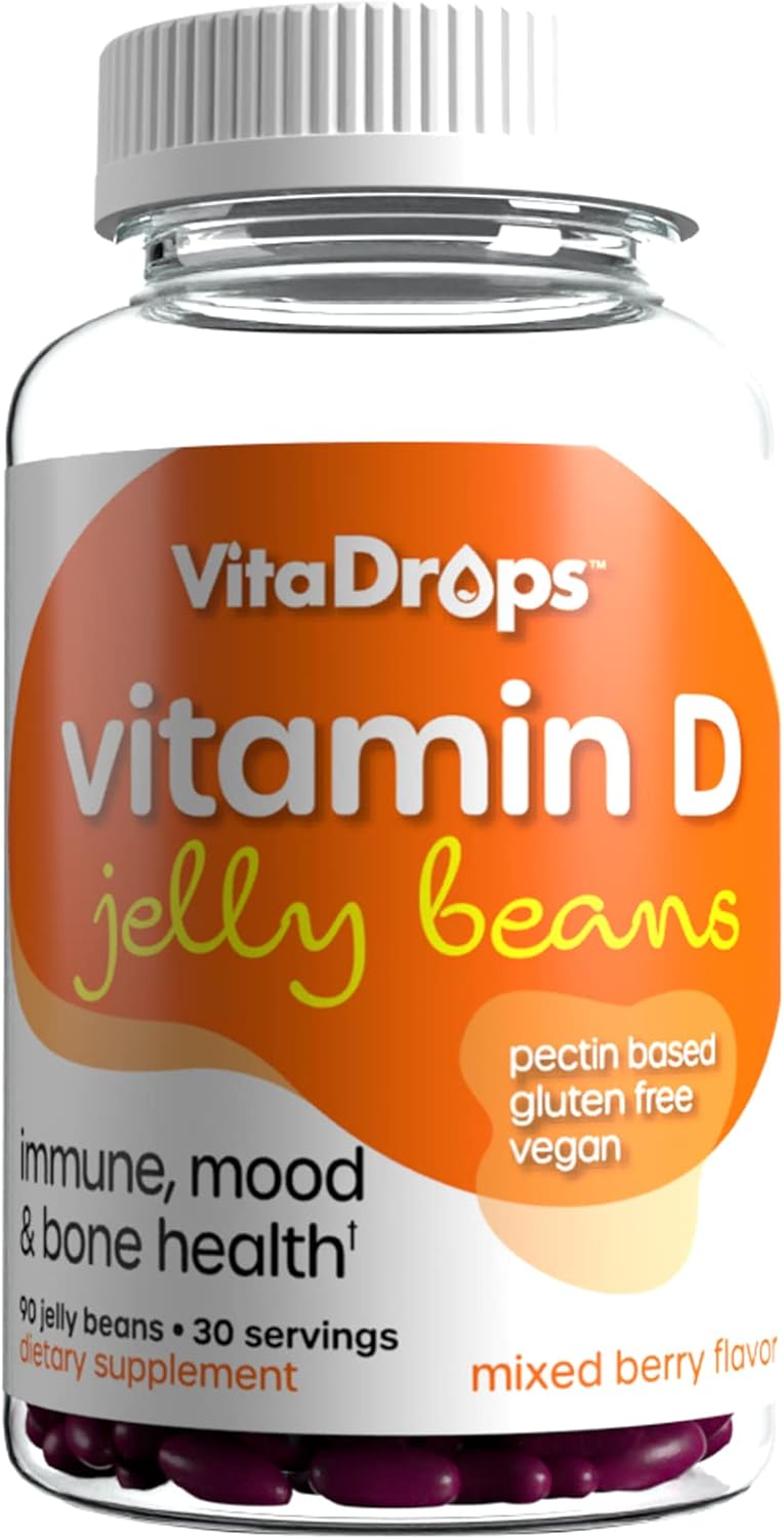 Mixed Berry Flavor Vitamin D Jelly Beans - Vegan & Gluten Free, 90 Jelly Beans for 30 Servings, Immune and Bone Health Support