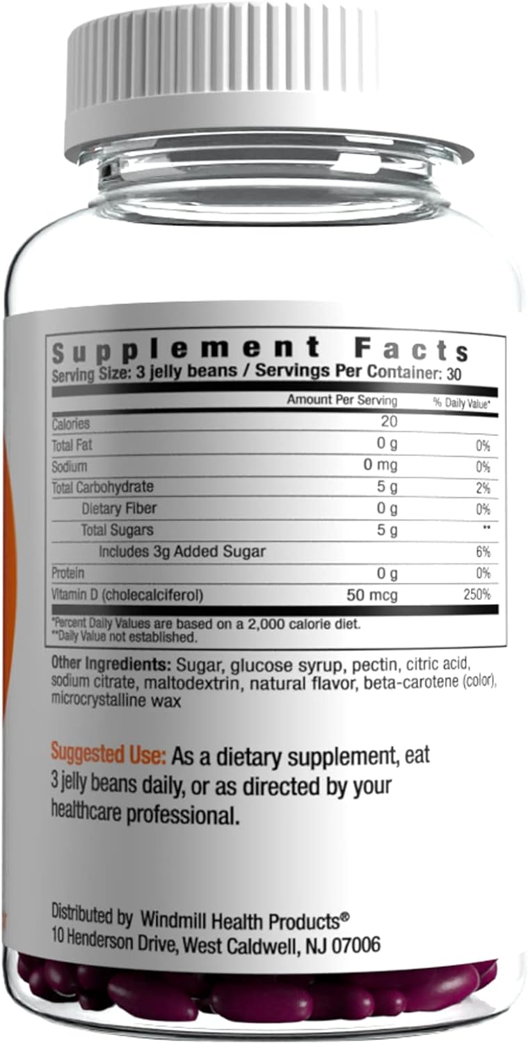 Mixed Berry Flavor Vitamin D Jelly Beans - Vegan & Gluten Free, 90 Jelly Beans for 30 Servings, Immune and Bone Health Support