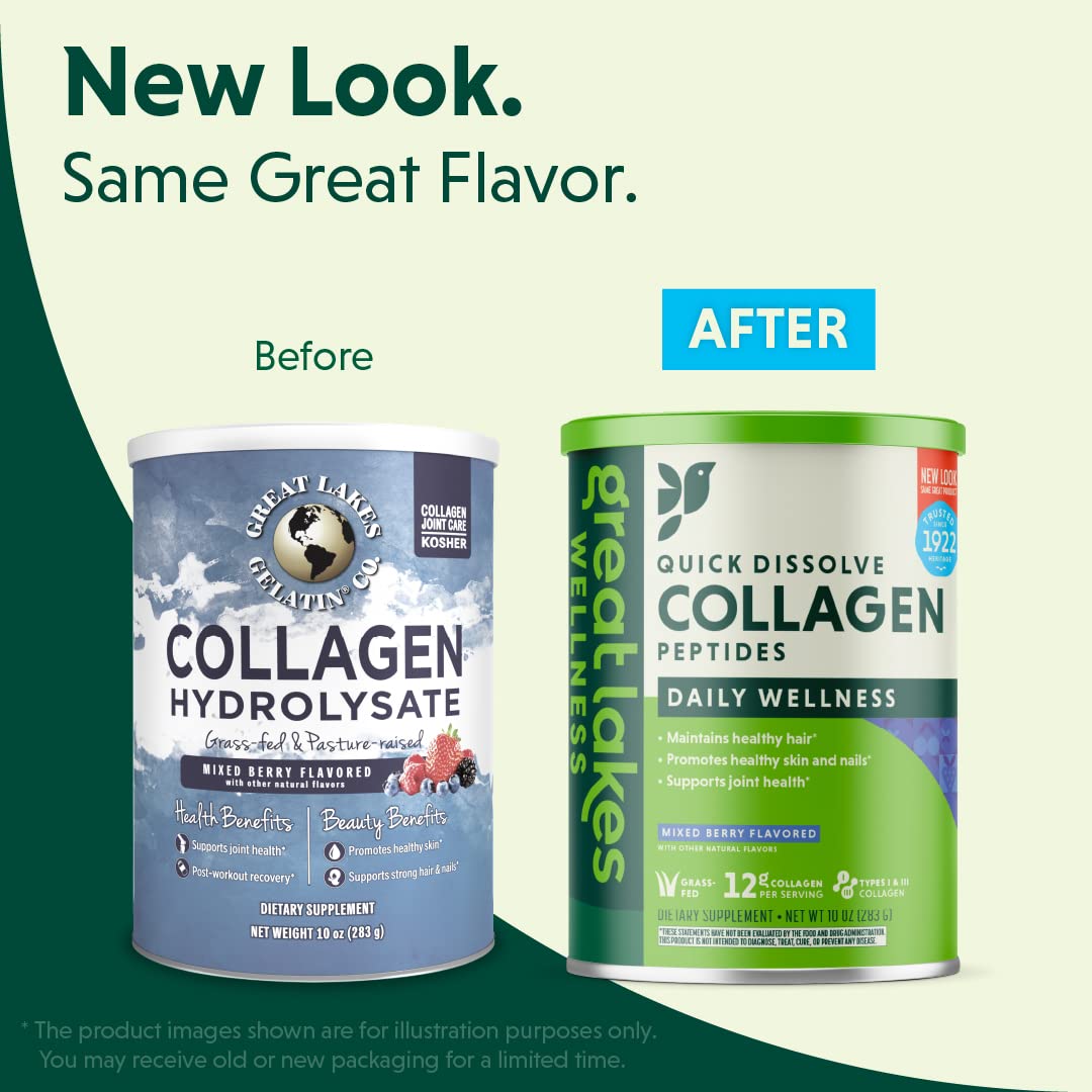 Mixed Berry Flavored Collagen Peptides Powder Supplement for Skin, Hair, Nails, and Joints - Great Lakes Wellness - Quick Dissolve Hydrolyzed Formula - Non-GMO, Gluten-Free, Halal - 10 oz Canister - BoostGo Australia