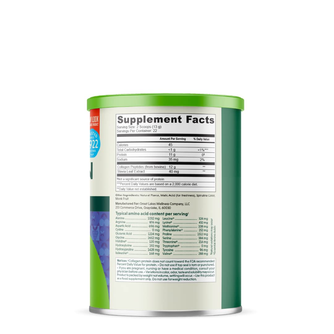 Mixed Berry Flavored Collagen Peptides Powder Supplement for Skin, Hair, Nails, and Joints - Great Lakes Wellness - Quick Dissolve Hydrolyzed Formula - Non-GMO, Gluten-Free, Halal - 10 oz Canister - BoostGo Australia